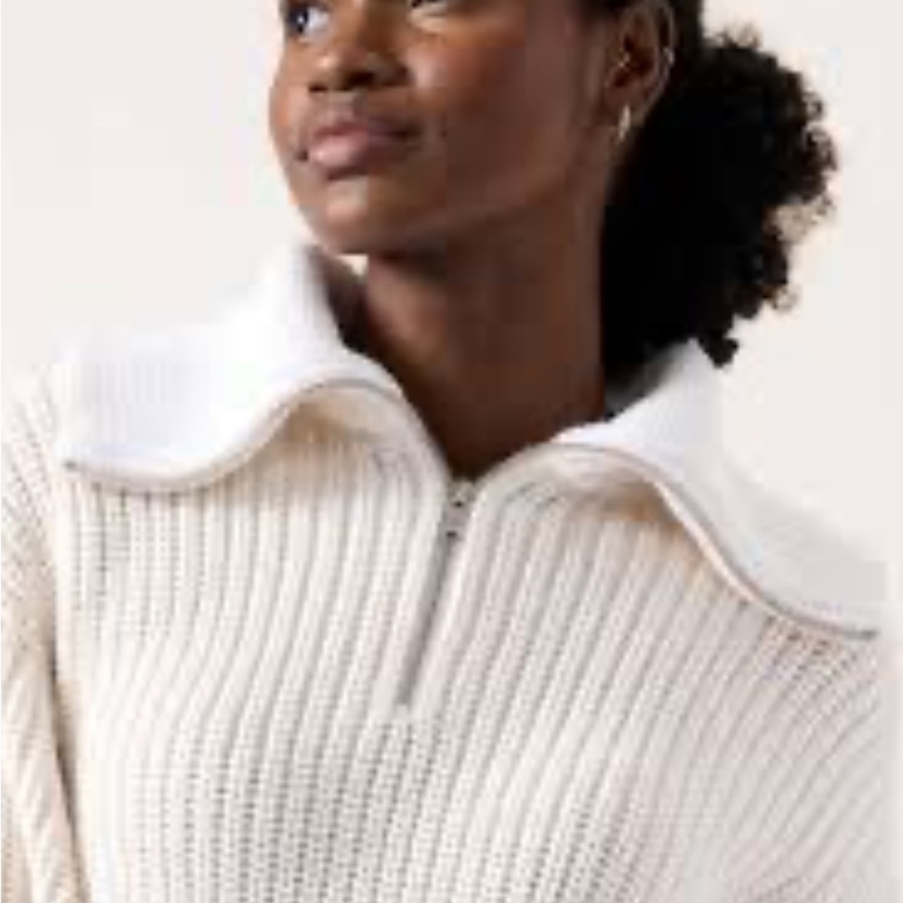 Athleta Adler Cozy White Quarter Zip-Up Sweater